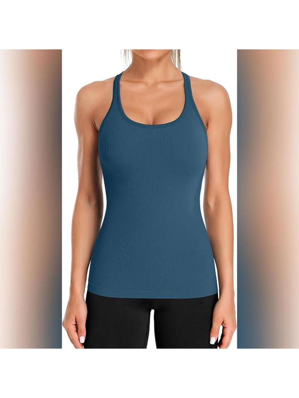 NWT ATTRACO Ribbed Racerback Workout Tank Top with Built In Bra, Medium